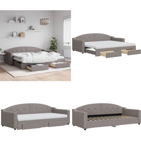 Divano Letto Estraibile con Cassetti Tortora 90x200 cm Tessuto - Letto estraibile - Cassetti con ruote