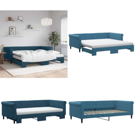 Divano Letto Estraibile con Materassi Blu 100x200 cm Velluto - Materasso in schiuma - Letto da giorno