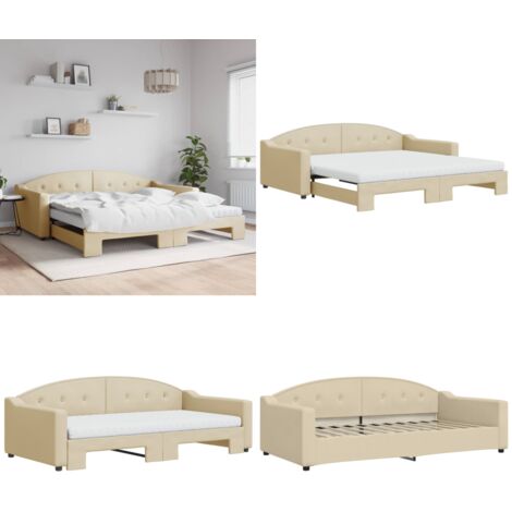 Divano Letto Estraibile con Materassi Crema 100x200 cm Tessuto - Letto estraibile - Materasso in schiuma