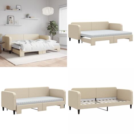 Divano Letto Estraibile con Materassi Crema 80x200 cm Tessuto - Materasso in schiuma - Letto da giorno