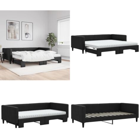 Divano Letto Estraibile con Materassi Nero 100x200 cm Tessuto - Letto da giorno - Materasso in schiuma
