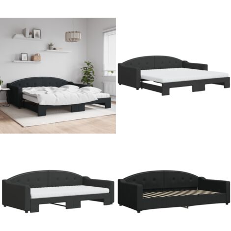 Divano Letto Estraibile con Materassi Nero 100x200 cm Tessuto - Letto estraibile - Materasso in schiuma