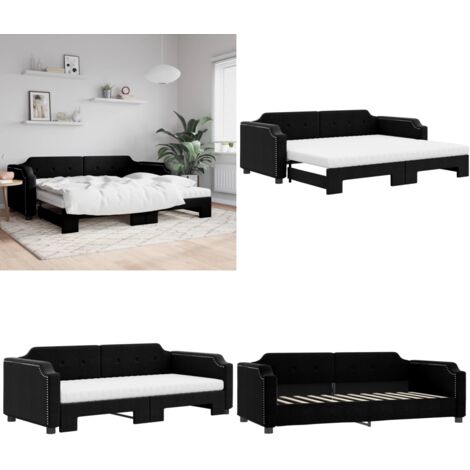 Divano Letto Estraibile con Materassi Nero 80x200 cm Tessuto - Letto da giorno - Materasso in schiuma