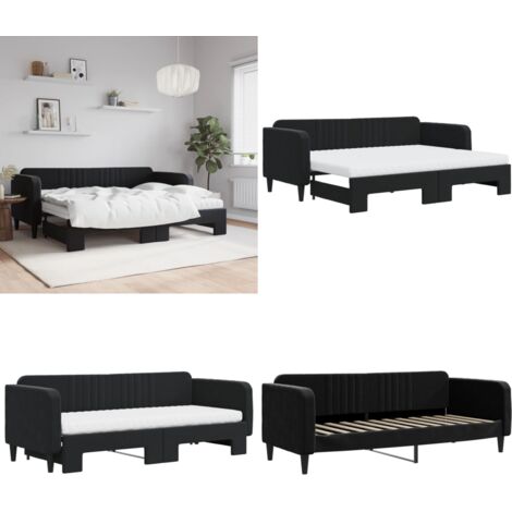 Divano Letto Estraibile con Materassi Nero 80x200 cm Velluto - Materasso in schiuma - Letto estraibile