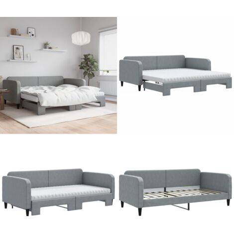 Divano Letto Estraibile Materassi Grigio Chiaro 100x200 Tessuto - Materasso in schiuma - Letto estraibile