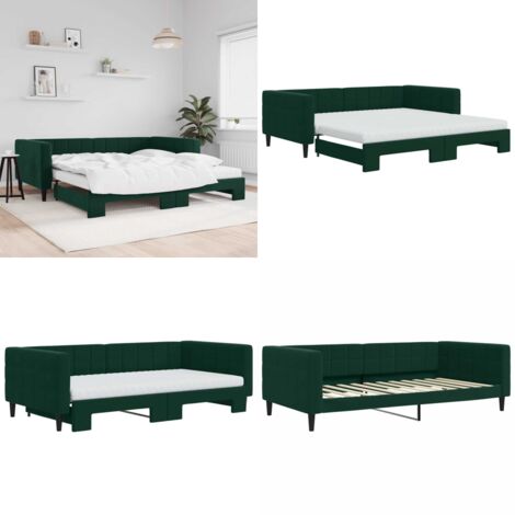 Divano Letto Estraibile Materassi Verde Scuro 100x200 Velluto - Materasso in schiuma - Letto da giorno