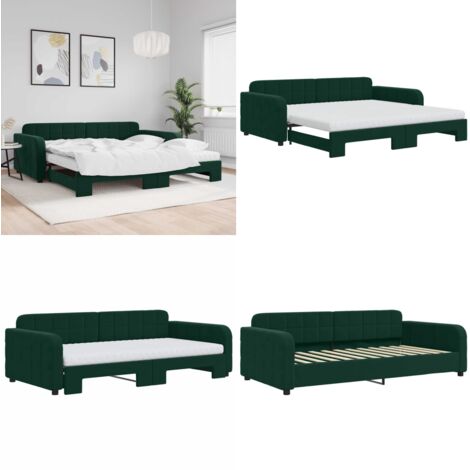 Divano Letto Estraibile Materassi Verde Scuro 100x200 Velluto - Materasso in schiuma - Letto da giorno
