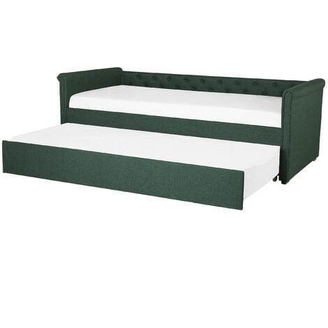 Divano Letto Estraibile Tessuto Verde Scuro Rete a Doghe 90 x 200 cm Libourne
