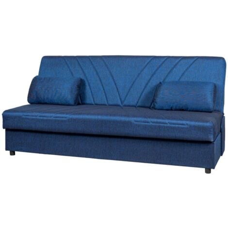 divano letto "fiji" 3 posti in tessuto blu con cassettone contenitore, 183x81x89 cm