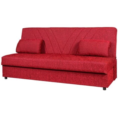 divano letto "fiji" 3 posti in tessuto rosso con cassettone contenitore, 183x81x89 cm
