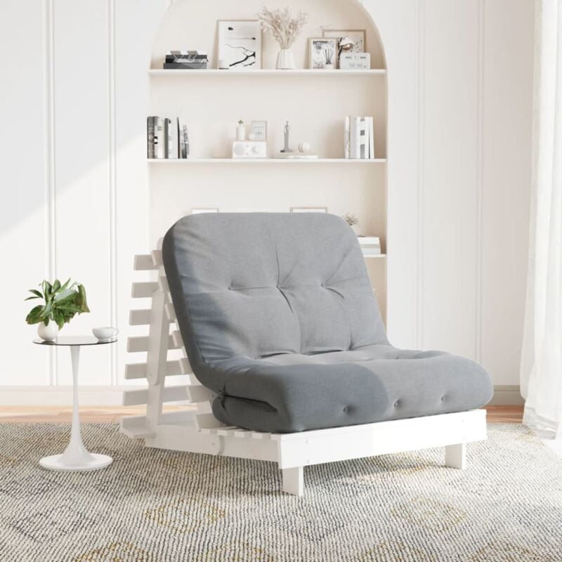 Image of vidaXL Divano Letto Futon con Materasso Bianco 80x206x11cm Legno Pino