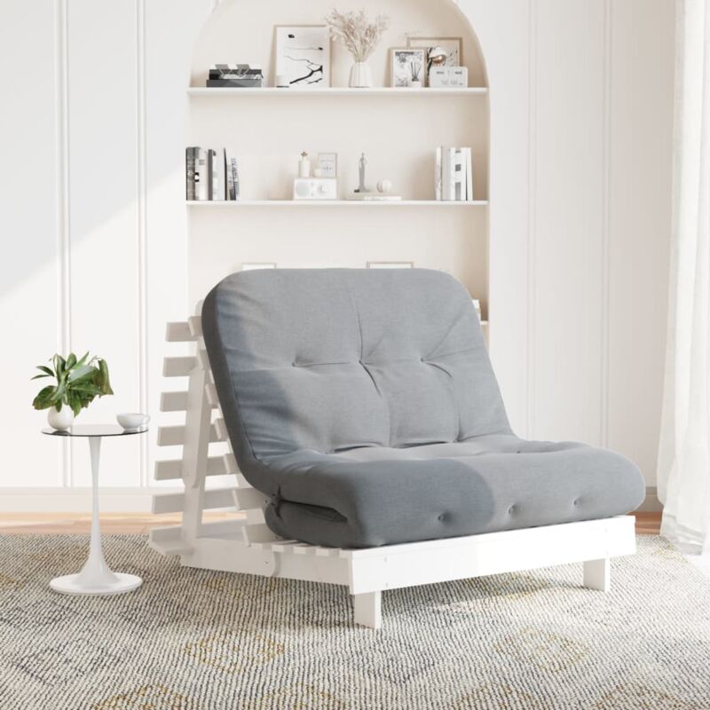 Image of Divano Letto Futon con Materasso Bianco 100x206x11cm Legno Pino - Vidaxl