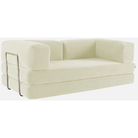 Divano letto futon in velluto a coste e struttura cromata