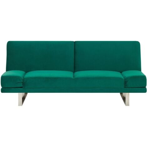 Divano Letto Imbottitura in Velluto Verde 3 Posti Braccioli Regolabili York