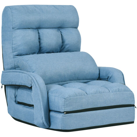 Divano letto in tessuto regolabile in 5 livelli con braccioli e cuscino pieghevole da terra, 173x67x12cm Blu
