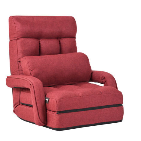 Divano letto in tessuto regolabile in 5 livelli con braccioli e cuscino pieghevole da terra, 173x67x12cm Rosso