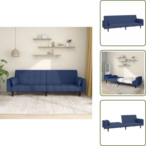 Divano letto in tessuto - vidaXL Divano Letto a 2 Posti con 2 Cuscini Blu in Tessuto - Divano letto con cuscini