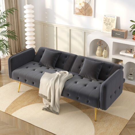 Divano letto in velluto a 2 posti con schienale e braccioli regolabili, adatto per soggiorno/camera da letto, 178×82×70cm, grigio