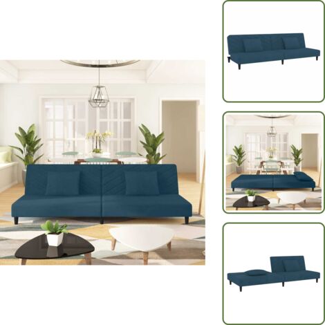 Divano letto in velluto - vidaXL Divano Letto a 2 Posti con 2 Cuscini Blu in Velluto - Divano letto con cuscini