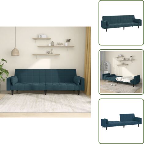 Divano letto in velluto - vidaXL Divano Letto a 2 Posti con 2 Cuscini Blu in Velluto - Divano letto con cuscini
