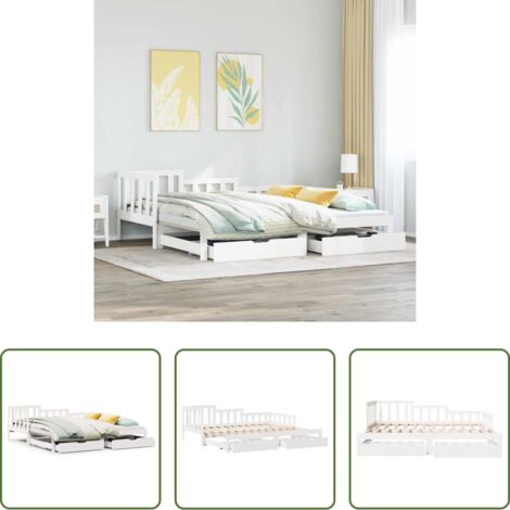 Divano letto -  Letto Estraibile con Cassetti senza Materasso Bianco 90x190 cm