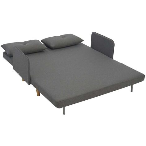 Italfrom – Divano letto 2 posti 150x73x81cm – Rivestimento in lino grigio – Materasso 10cm – Struttura in acciaio con gambe in legno rovere