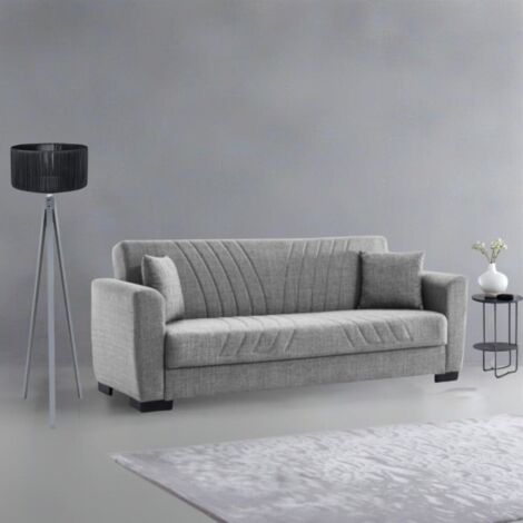 TEZETA Divano letto Lori con contenitore 3 posti in tessuto grigio Mina 14