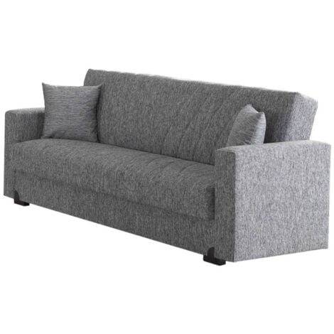 divano letto "mali" 3 posti in tessuto grigio con cassettone, 212x74x83 cm