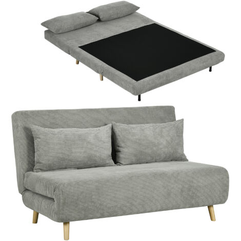 Divano letto matrimoniale con schienale regolabile in 3 posizioni e 2 cuscini, in tessuto grigio effetto lino, modello Clic Clac.