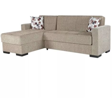 divano letto "merlin" con cassettone e penisola reversibile beige, 225x150x81 cm