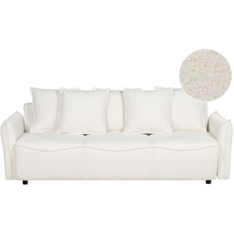 Divano letto moderno Boucle Convertibile con contenitore Cuscini aggiuntivi Sfoderabili Bianco Krama