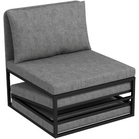 Divano letto moderno e imbottito con cuscino e rivestimento antipolvere, singolo, in tessuto effetto lino e metallo, 66x70x74 cm, grigio