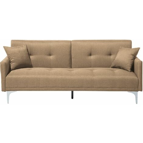 Divano Letto Moderno Funzione Click Clack 3 Posti in Tessuto Beige Lucan
