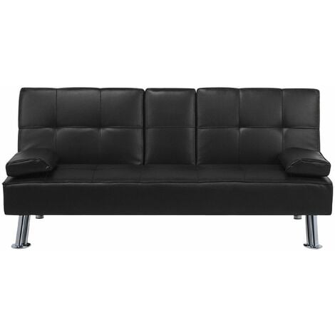 Divano letto moderno in pelle nera Roxen