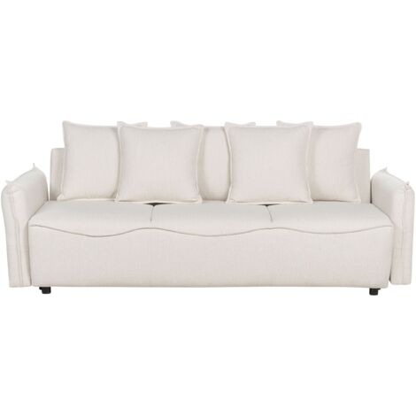 Divano letto moderno trasformabile con contenitore Cuscini aggiuntivi sfoderabili Bianco Krama