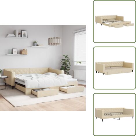 Divano letto moderno - vidaXL Divano Letto Estraibile con Cassetti Crema 100x200cm in Tessuto - Letto con cassetti ruotanti