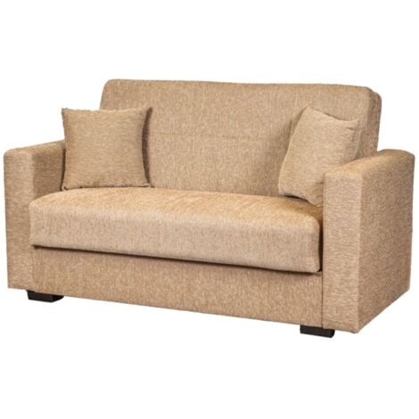 divano letto "nora" 2 posti in tessuto beige, 155x80x87 cm