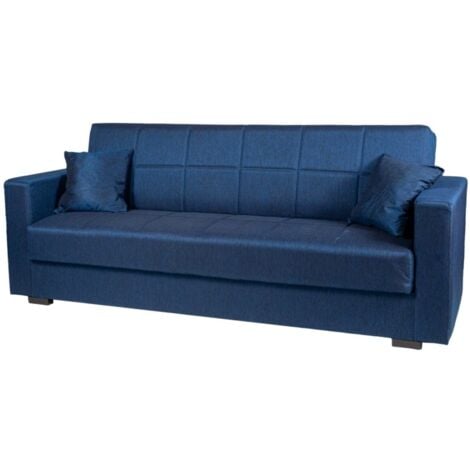 divano letto "nora" 3 posti in tessuto blu, 212x80x87 cm