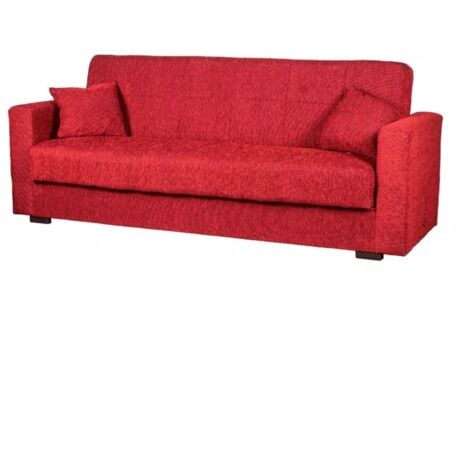 divano letto "nora" 3 posti in tessuto rosso, 212x80x87 cm