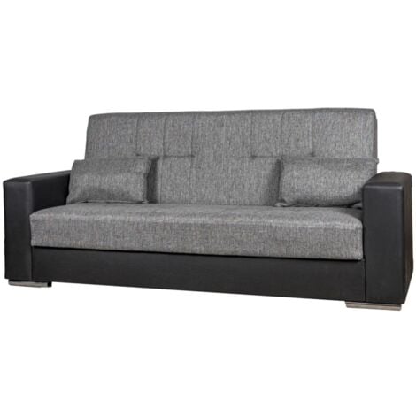 divano letto "padova" 3 posti nero e grigio, 230x93x97 cm