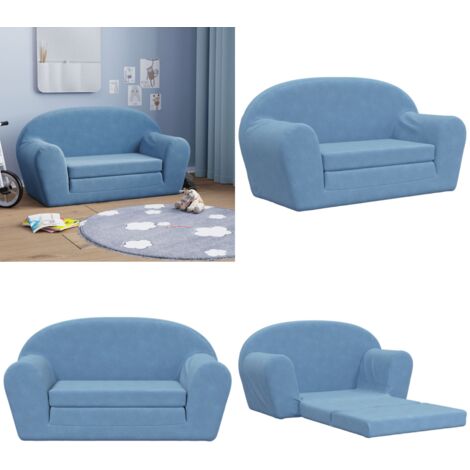 Divano Letto per Bambini a 2 Posti Blu in Morbido Peluche - Divano letto per bambini - Poltrona per bambini