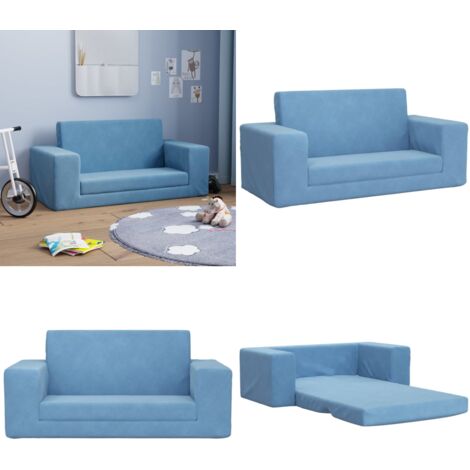 Divano Letto per Bambini a 2 Posti Blu in Morbido Peluche - Divano per bambini 2 posti - Poltrona per bambini