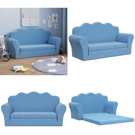 Divano Letto per Bambini a 2 Posti Blu in Morbido Peluche - Divano per bambini 2 posti - Poltrona per bambini