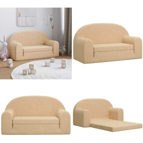 Divano Letto per Bambini a 2 Posti Crema in Morbido Peluche - Divano per bambini 2 posti - Poltrona per bambini
