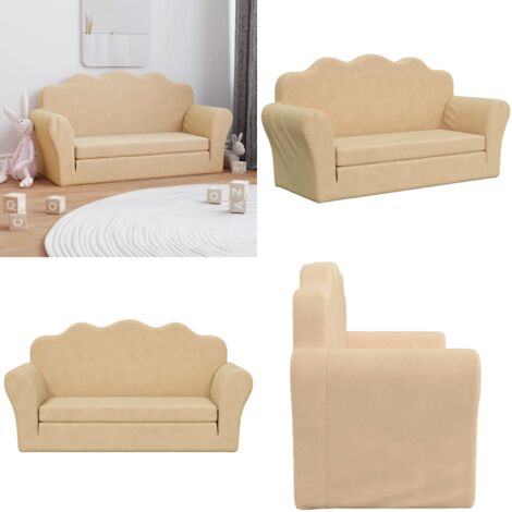 Divano Letto per Bambini a 2 Posti Crema in Morbido Peluche - Divano per bambini 2 posti - Poltrona per bambini
