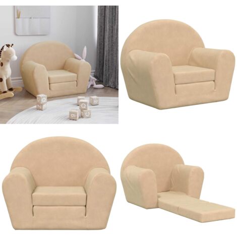 Divano Letto per Bambini Crema in Morbido Peluche - Letto per bambini - Poltrona per bambini