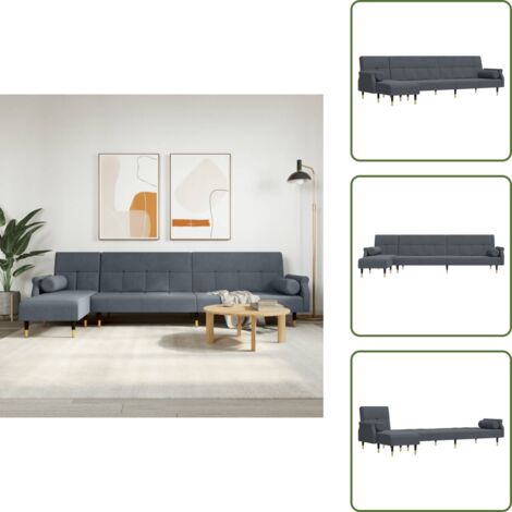 Divano letto pieghevole - vidaXL Divano Letto a L Grigio Scuro 271x140x70 cm in Velluto - Sdraio