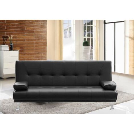 Divano letto reclinabile 3 posti ecopelle nero doppio cuscino Sicorage Kidren