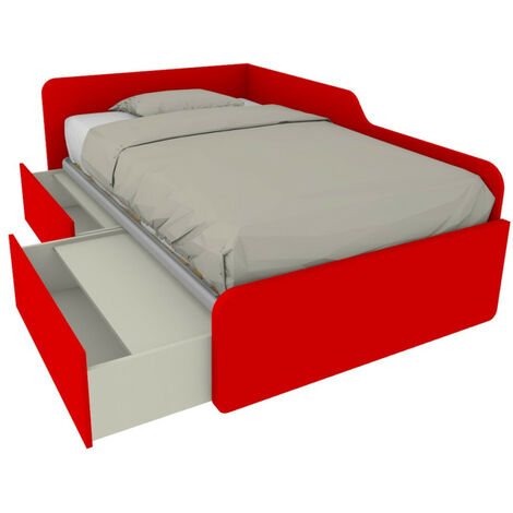 Divano letto singolo 120x190 con cassettoni - Ideale per camerette - Rosso