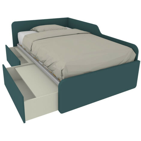 Divano letto singolo 120x190 con cassettoni - Ideale per camerette - Verde Petrolio